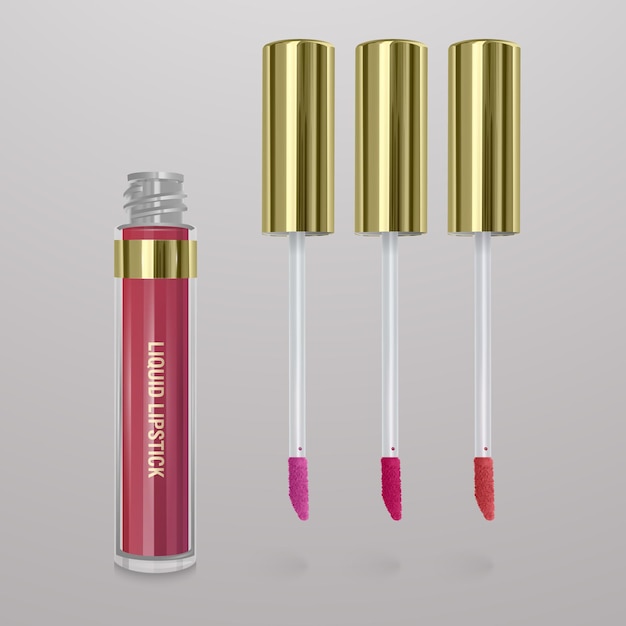 Vector realistic, bright pink liquid lipstick with stroke of lipstick. 3d illustration, trendy cosmetic design