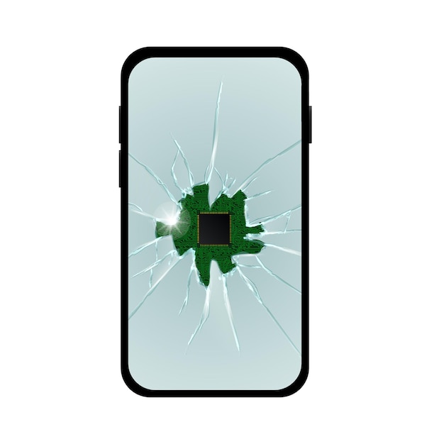 Vector realistic broken screen simple phone