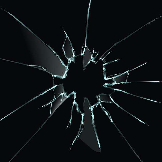 Vector realistic broken window hole glass dark template