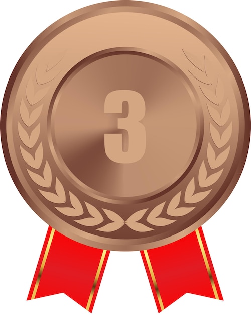 Vector realistic bronze medal vector with red ribbon 3rd bronze award 3rd prize bronze challenge award red ribbon medal award winner first place trophy bronze coin winner