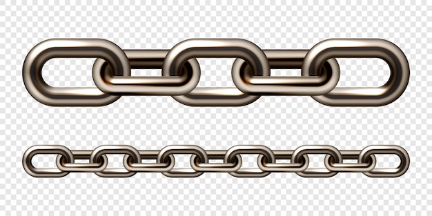 Realistic brown metal chain with old rusty links heavy steel chain for industrial use vector