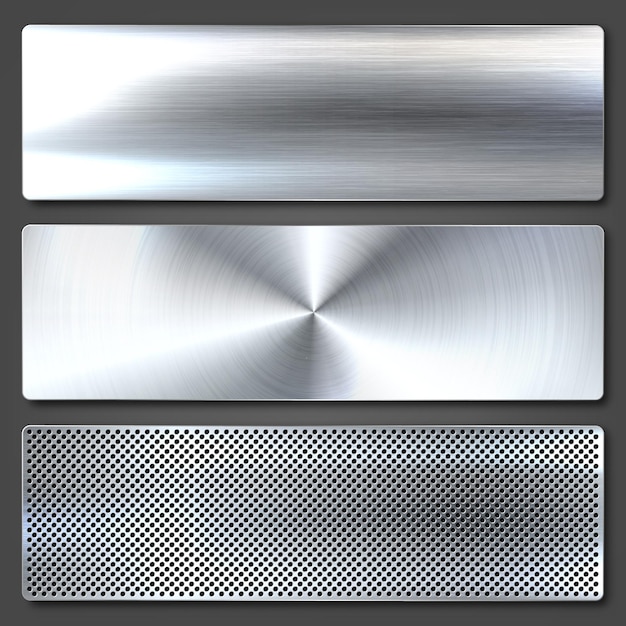 Vector realistic brushed metal textures set polished stainless steel background vector illustration