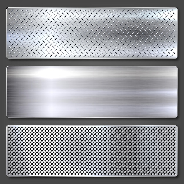 Vector realistic brushed metal textures set polished stainless steel background vector illustration