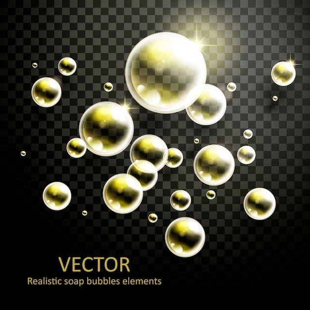 Vector realistic bubbles with beautiful refractions on transparent background