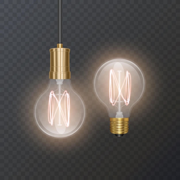 Realistic bulb in retro style lamp looks good on dark substrate