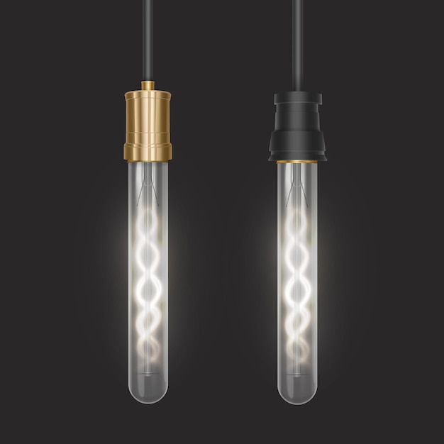 Vector realistic bulb in retro style lamp