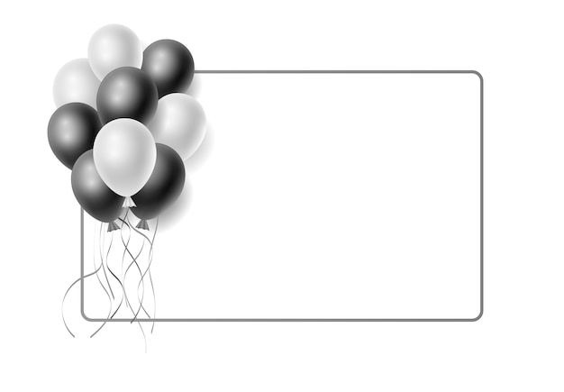 Realistic bunch of white and black helium balloons