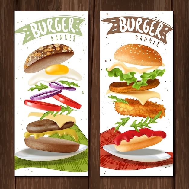 Banner verticale di hamburger realistici