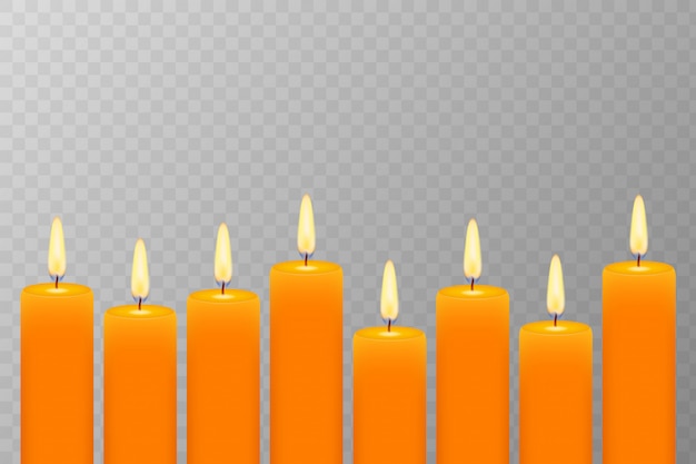 Vector realistic burning candle. transparency grid.