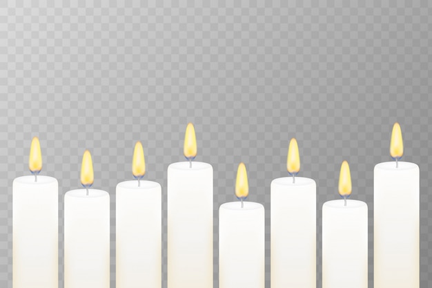 Vector realistic burning candle. transparency grid.