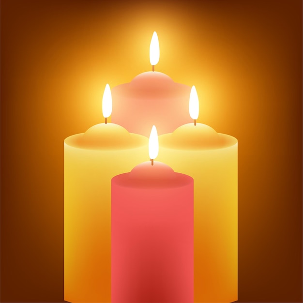 Vector realistic burning candles events candlemas day background