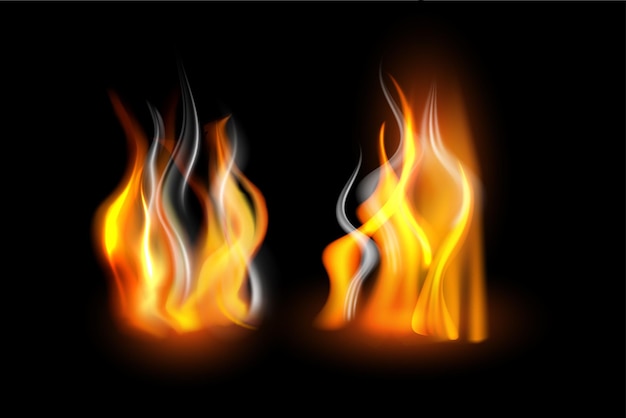 Vector realistic burning fire flames