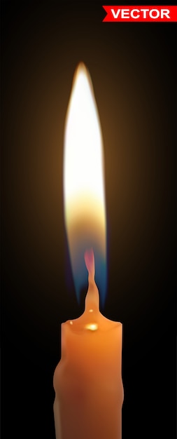 Vettore candela di cera ardente realistica con fiamma
