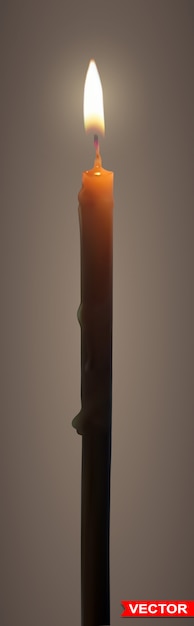 Realistic burning wax candle with flame