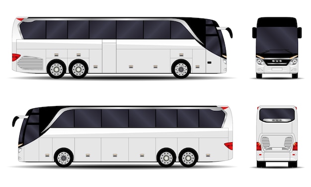 Vector realistic bus. side view; front view; back view