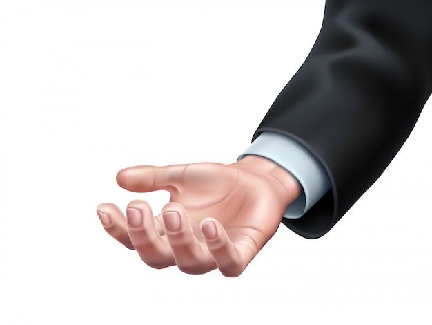 Vector realistic business man hand in suit offering