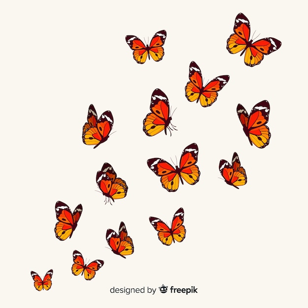 Realistic butterflies flying background