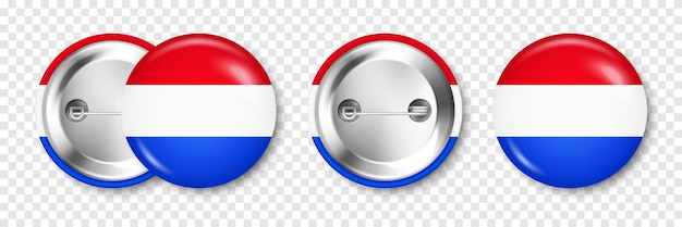 Vector realistic button badge with printed dutch flag souvenir from netherlands glossy pin badge with shiny