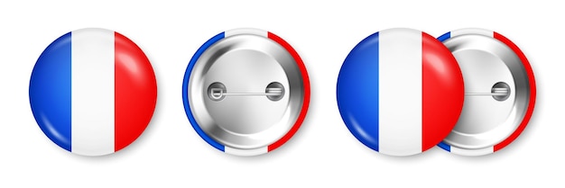 Realistic button badge with printed french flag souvenir from france glossy pin badge with shiny