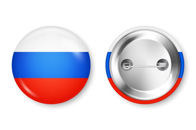 Вектор реалистичный значок с напечатанным российским флагом сувенир из россии глянцевый значок с блестящим