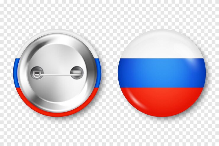 Вектор реалистичный значок с напечатанным российским флагом сувенир из россии глянцевый значок с блестящим