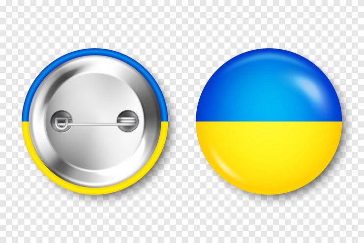 Вектор реалистичный значок с напечатанным украинским флагом сувенир из украины блестящий значок с блестящим