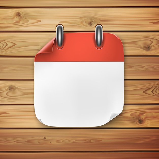 Vector realistic calendar icon on wooden background. illustration for your projects.