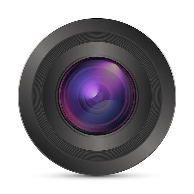 Realistic camera photo lens Vector 3d icon with flare symbol in front view