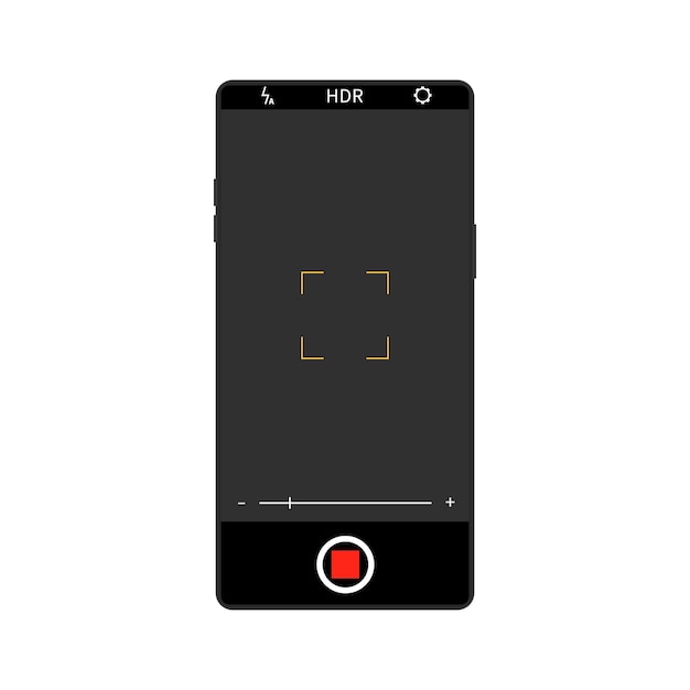 Vector realistic camera screen interface on smartphone mobile application design camera settings recording video and photo photography snapshot mockup focus zoom interface vector illustration