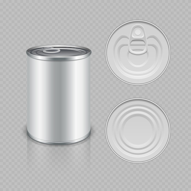 realistic canned metal packaging vector isolated 