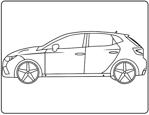 子供と大人のための現実的な車のぬりえページ黒と白の手描きの車