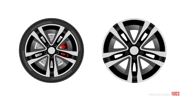 ベクトル リアルな車のリム。モダンでフラットなスタイルのホイールとリムのシンボル。車要素のベクトル イラスト