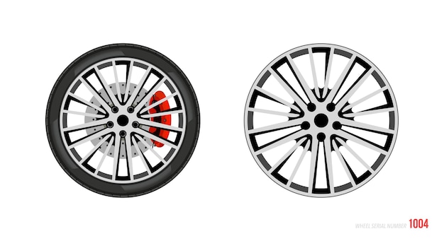 Realistic car rim. Wheel and rim symbol in modern and flat style. Vector illustration of car element