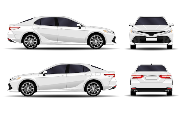 Vector realistic car. sedan. front view; side view; back view.