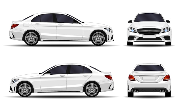 Vector realistic car. sedan. front view; side view; back view.