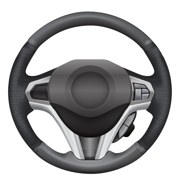 Vector realistic car steering wheel automobile multi function on white background vector illustration