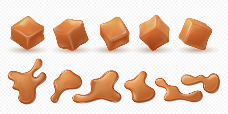 Vector リアルなキャラメル。 3dタフィーのスプラッシュ、滴り、孤立した菓子を落とします。