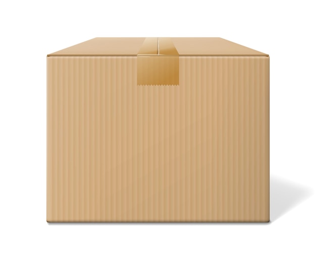 Vector realistic cardboard box closed side view isolated on white background