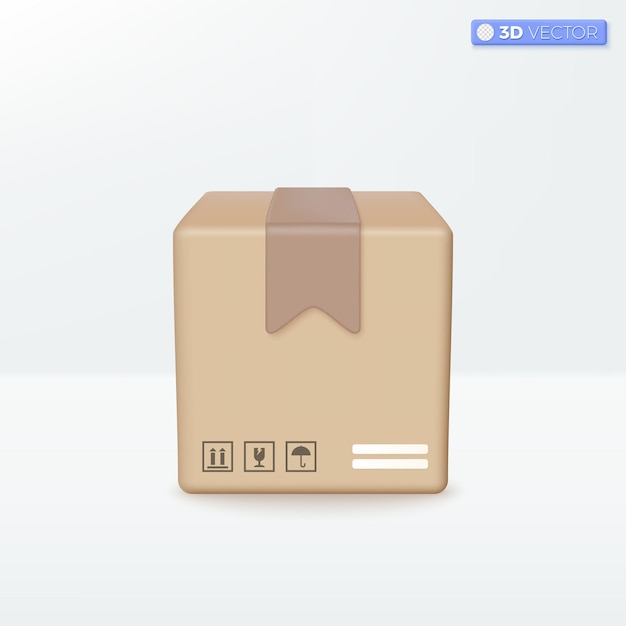 Realistic cardboard box icon symbols Blank white cube product packaging paper cardboard box carton packaging box mockup 3D vector isolated illustration design Cartoon pastel Minimal style