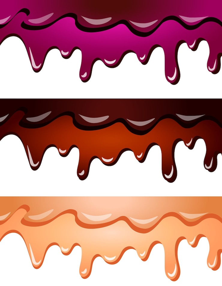 Vector realistic cartoon cream cheese melted border colorful sweet food frame isolated on white background vector illustration dark and milk chocolate set berries confiture
