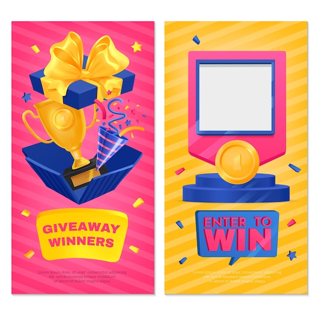 Vector realistic cartoon giveaway winners banner set