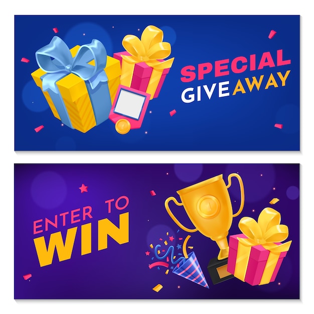 Vector realistic cartoon giveaway winners banner set