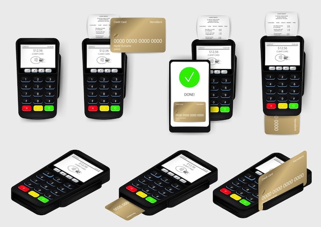 Реалистичная безналичная оплата с кредитной картой pos-терминала и телефонным аппаратом успешно с recei