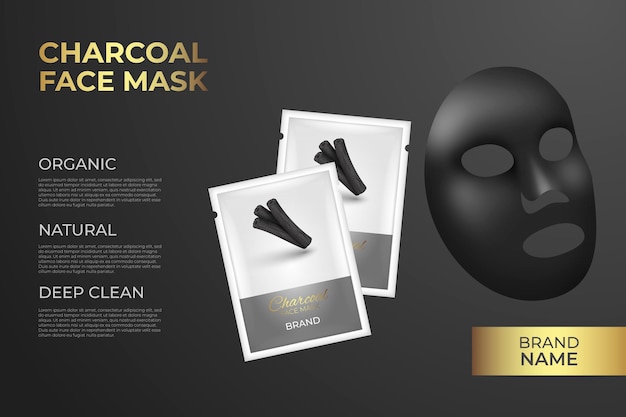 Vector realistic charcoal sheet mask ad