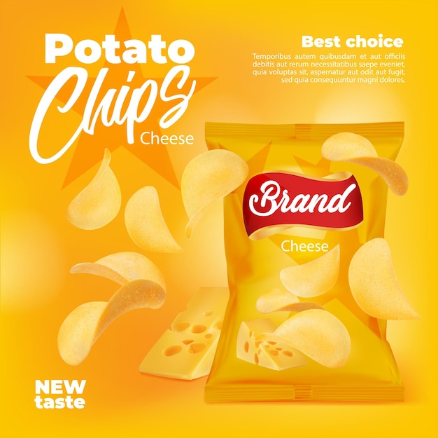 Vector realistic cheese flavored potato chips package