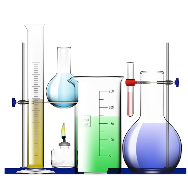 現実的な化学実験装置セット ガラス フラスコ ビーカー アルコール ランプ