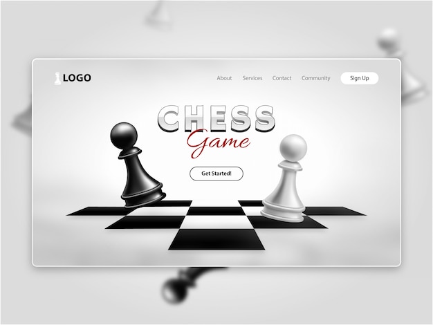 Vector realistic chess game landing page