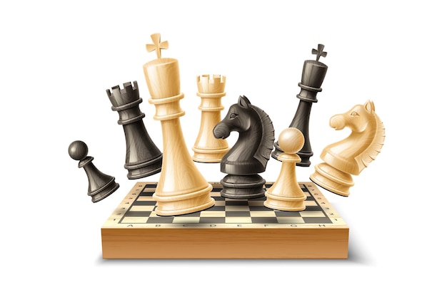 Vector realistic chess pieces and chessboard set