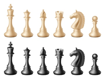 3D chess illustration king, queen bishop and pawn horse rook on