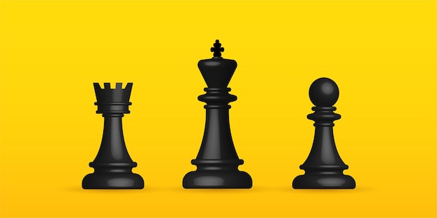 Realistic chess on yellow background, business strategy and management concept